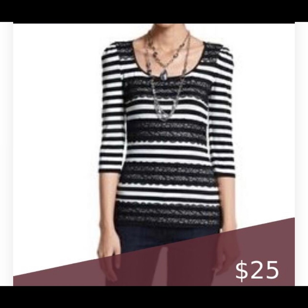 WHBM Black & White Striped Lace Top